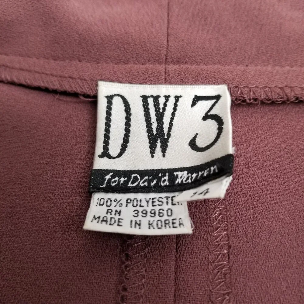 DW3 David Warren Vintage Skirt Suit Set Mauve Rose Structured Size 14